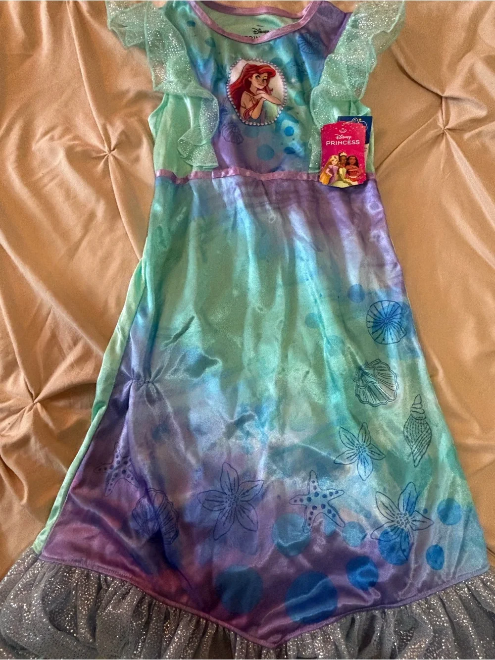 Disney Little Mermaid Girls Purple and Aqua Nightgown Pajama Dress